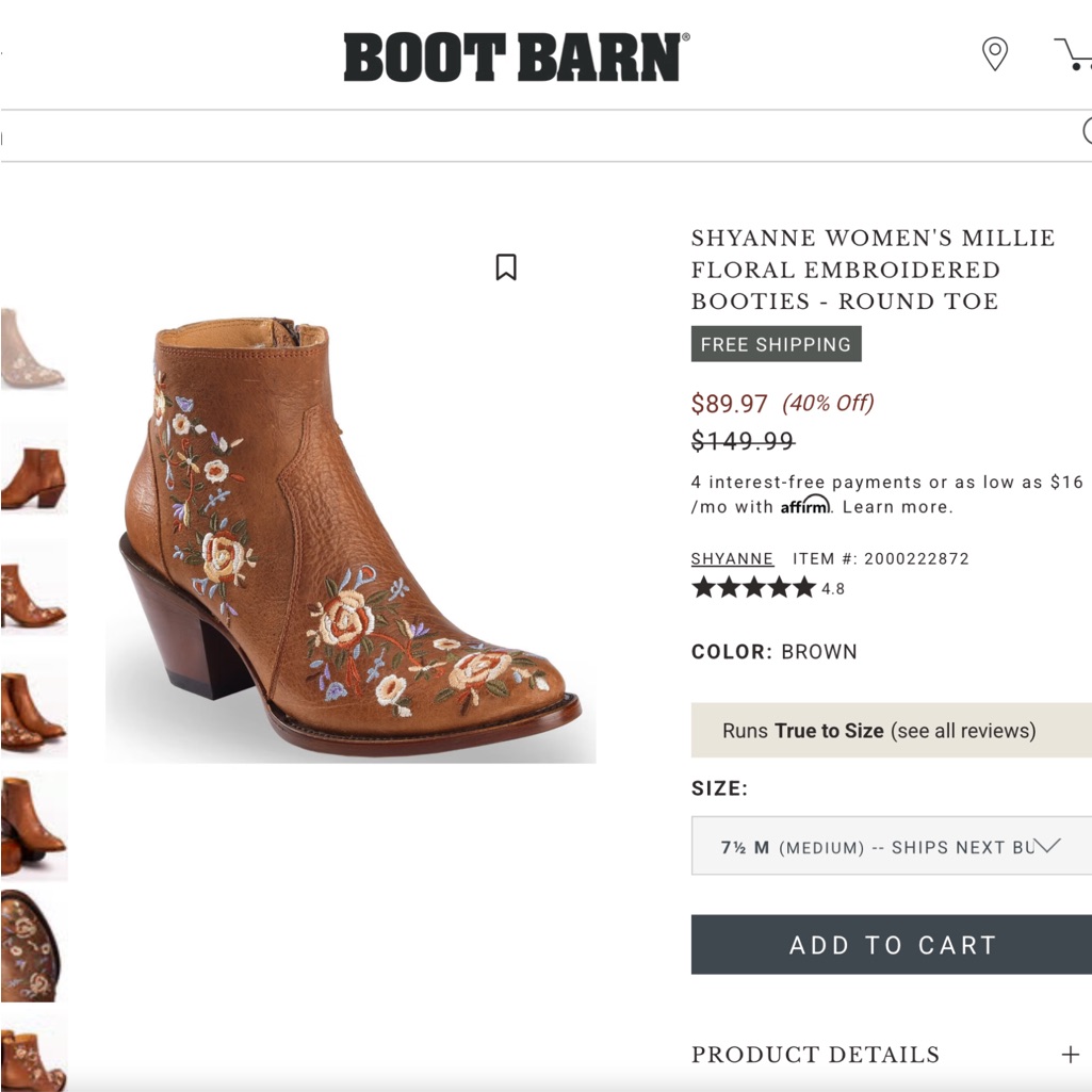 Nwt Shyanne Millie Brown Leather Western Floral Embroidered Ankle Boots Size 7
